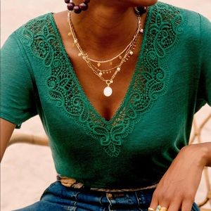 Sézane Mina T-Shirt in Peacock Green, XS